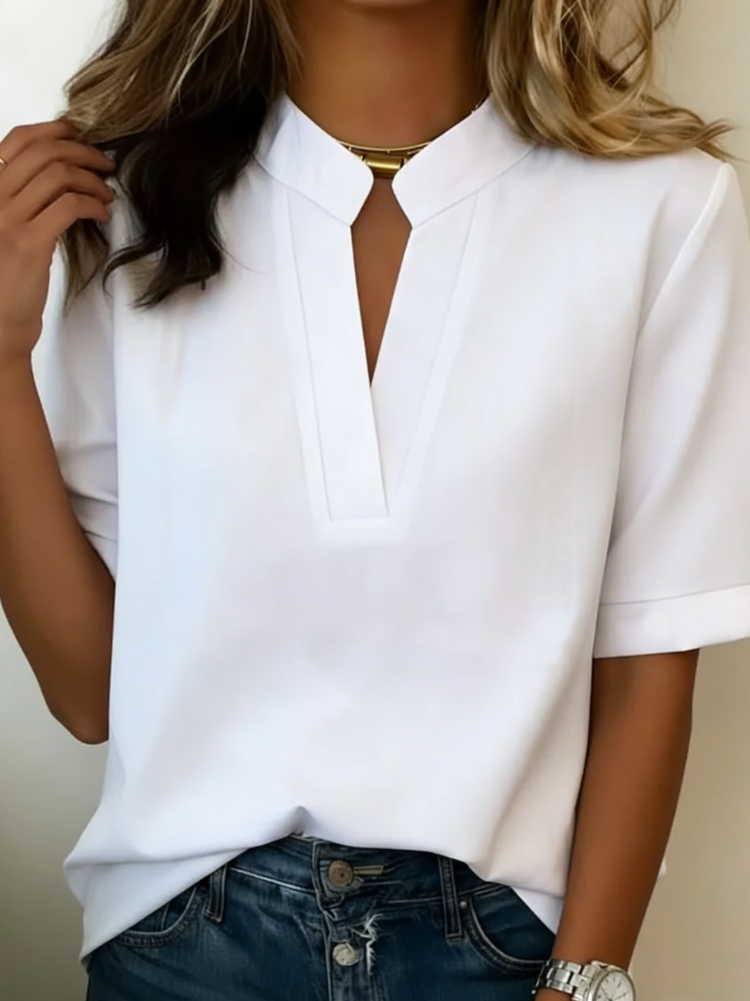 Jenny | Chic Blouse with a V-Neck and Gold Accents
