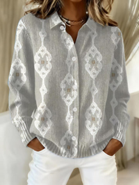Renee – Elegant Knit Hoodie Blouse with Diamond Pattern