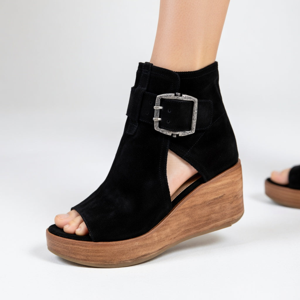 Orélisse - Modern-style open-toe wedge ankle boots