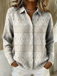 Mona – Elegant Knit Hoodie Blouse with Diamond Pattern